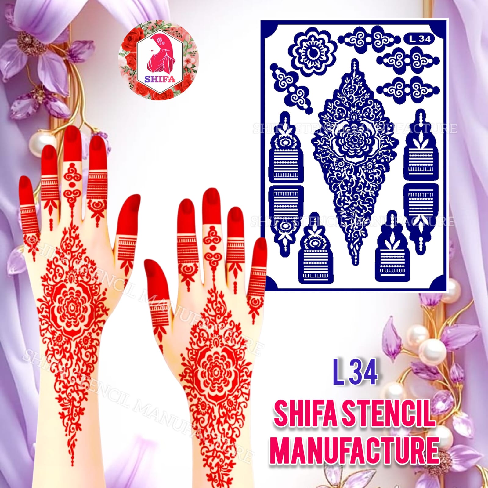 L34 – Regal Mandala Trail Sticker Overview Henna Stencil - Shifa Stencil